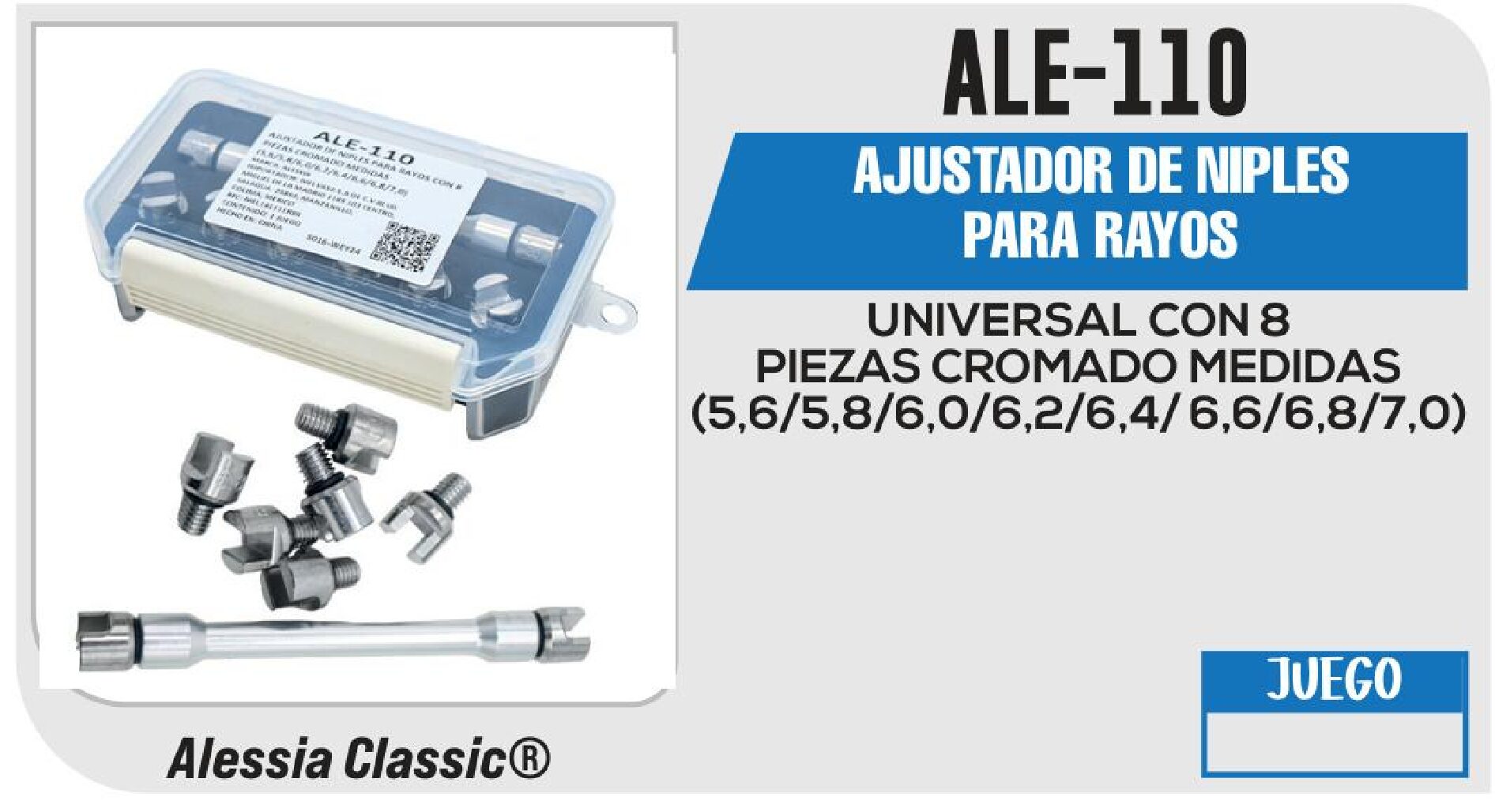 VIVATUMOTO - AJUSTADOR DE NIPLES PARA RAYOS CON 8 PIEZAS CROMADO MEDIDAS (5,6/5,8/6,0/6,2/6,4/6,6/6,8/7,0)" / ALE-110