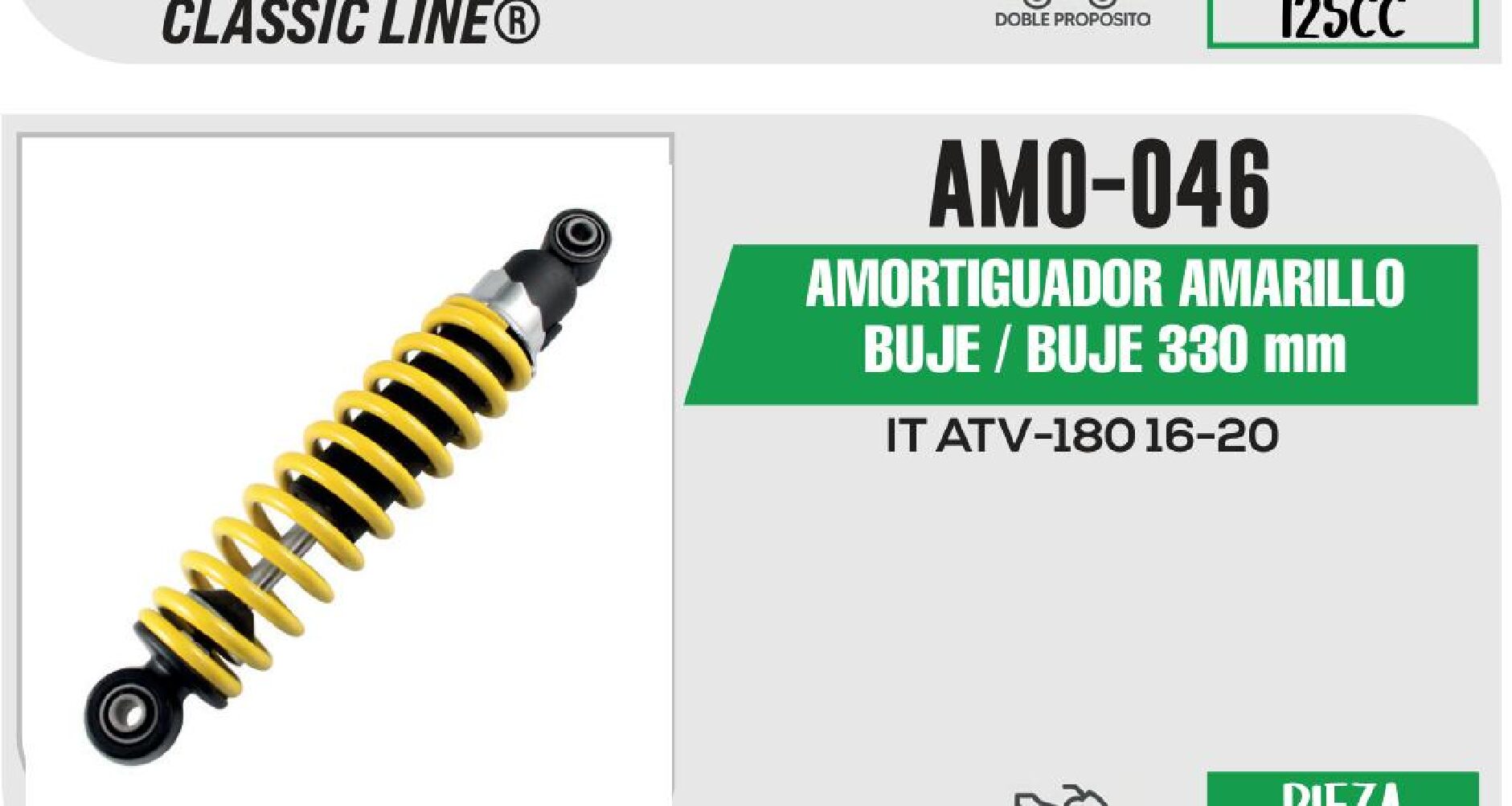 AMORTIGUADOR AMARILLO BUJE 330mm / AMO-046