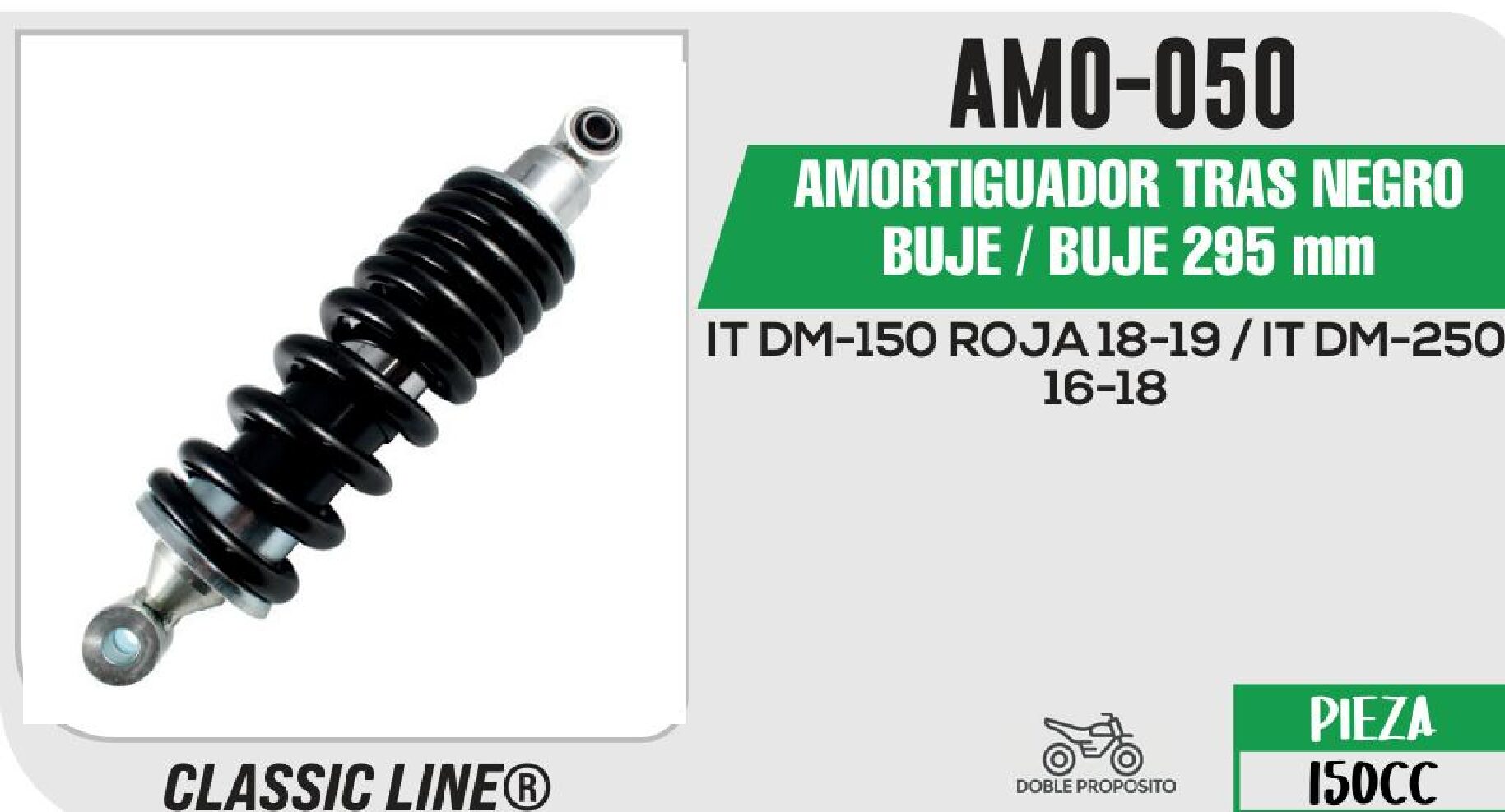 AMORTIGUADOR TRAS NEGRO BUJE / BUJE 295 mm / AMO-050