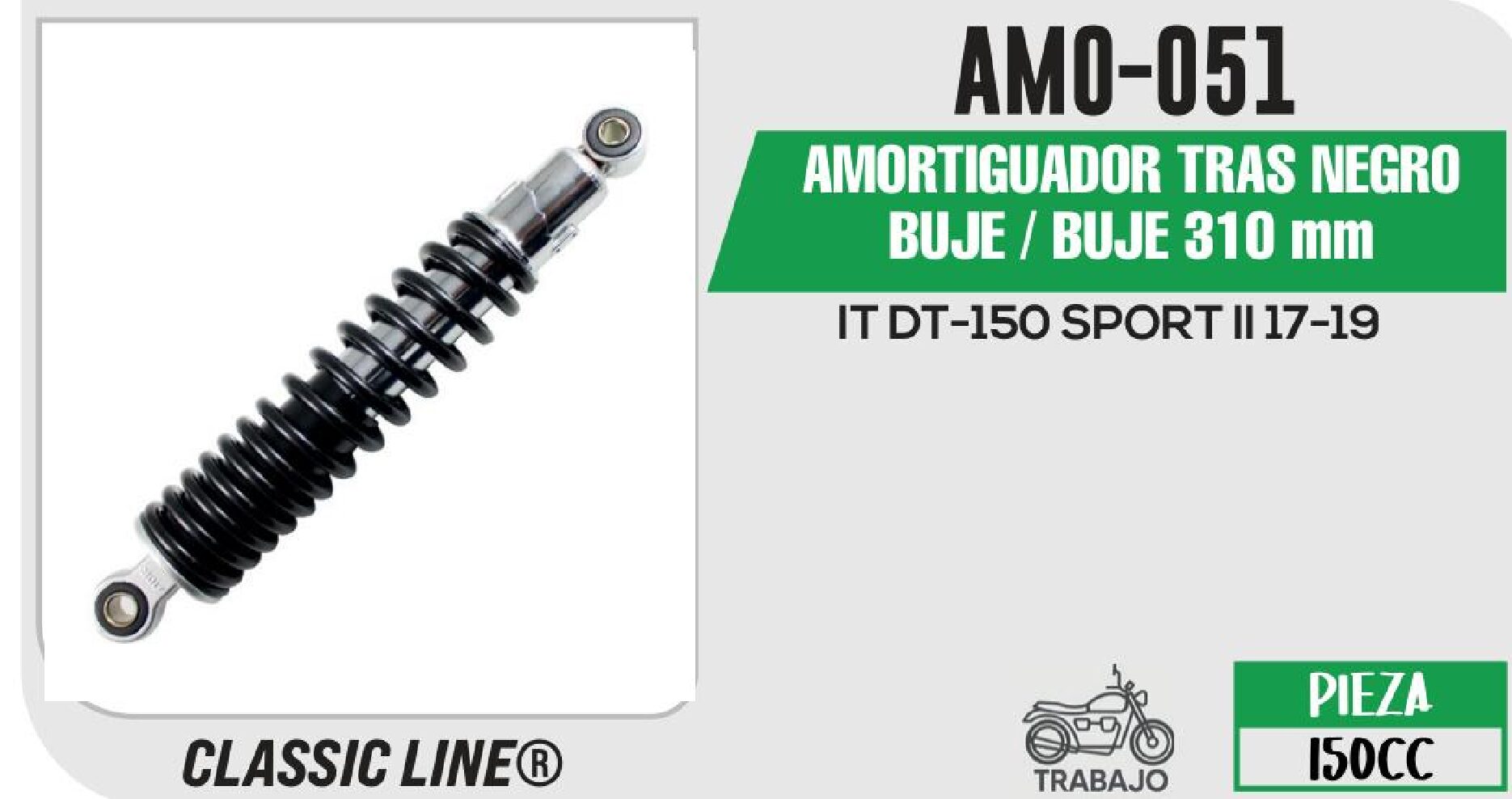 AMORTIGUADOR NEGRO BUJE 310mm / AMO-051