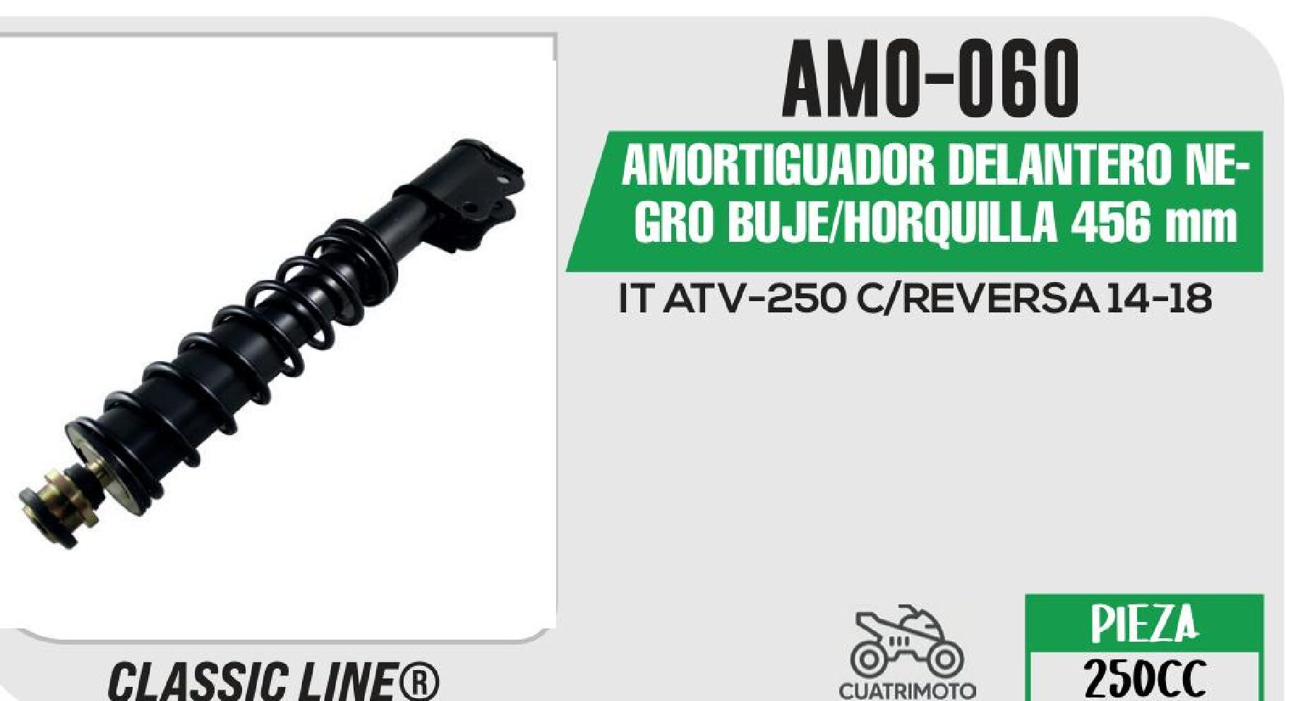 AMORTIGUADOR DELANTERO NEGRO BUJE/HORQUILLA 456 mm / AMO-060