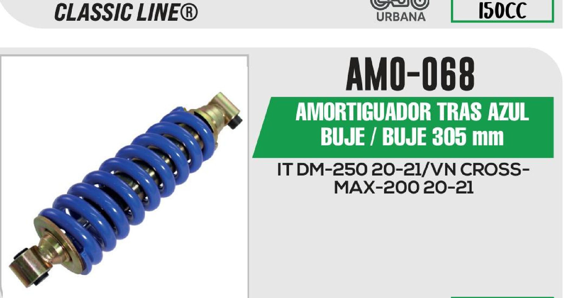 AMORTIGUADOR TRAS AZUL BUJE / BUJE 305 mm / AMO-068