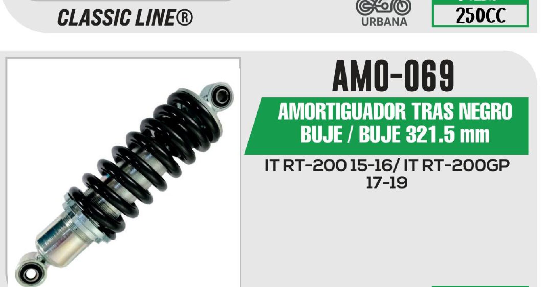 AMORTIGUADOR TRAS NEGRO BUJE / BUJE 321.5 mm / AMO-069