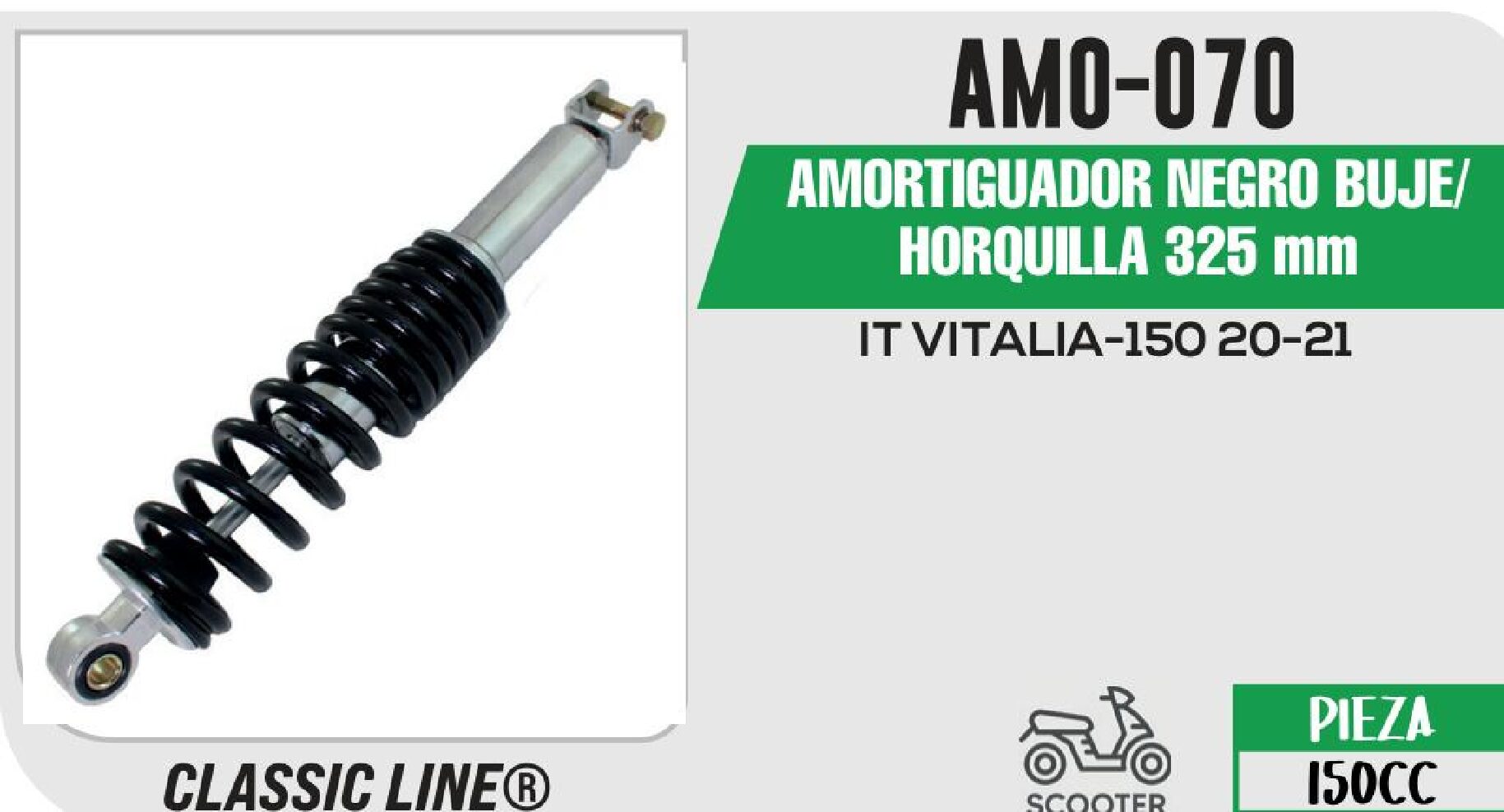 AMORTIGUADOR NEGRO BUJE/HORQUILLA 325 mm / AMO-070