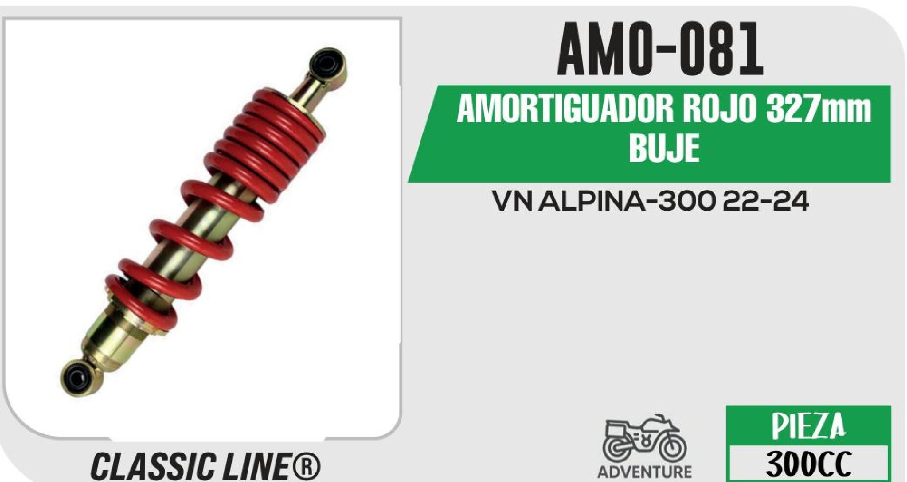 AMORTIGUADOR ROJO 327mm BUJE / AMO-081