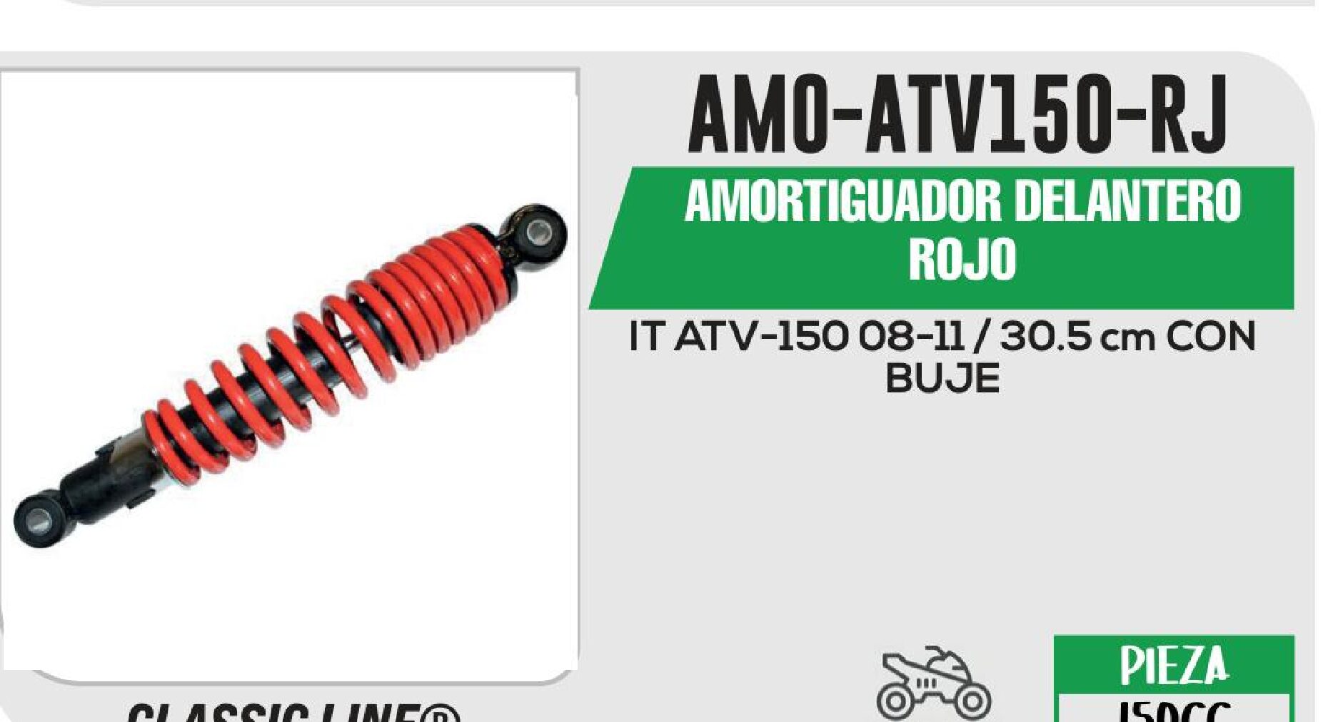 AMORTIGUADOR ROJO C/NEGRO / 30.5cm CON BUJE / AMO-ATV150-RJ