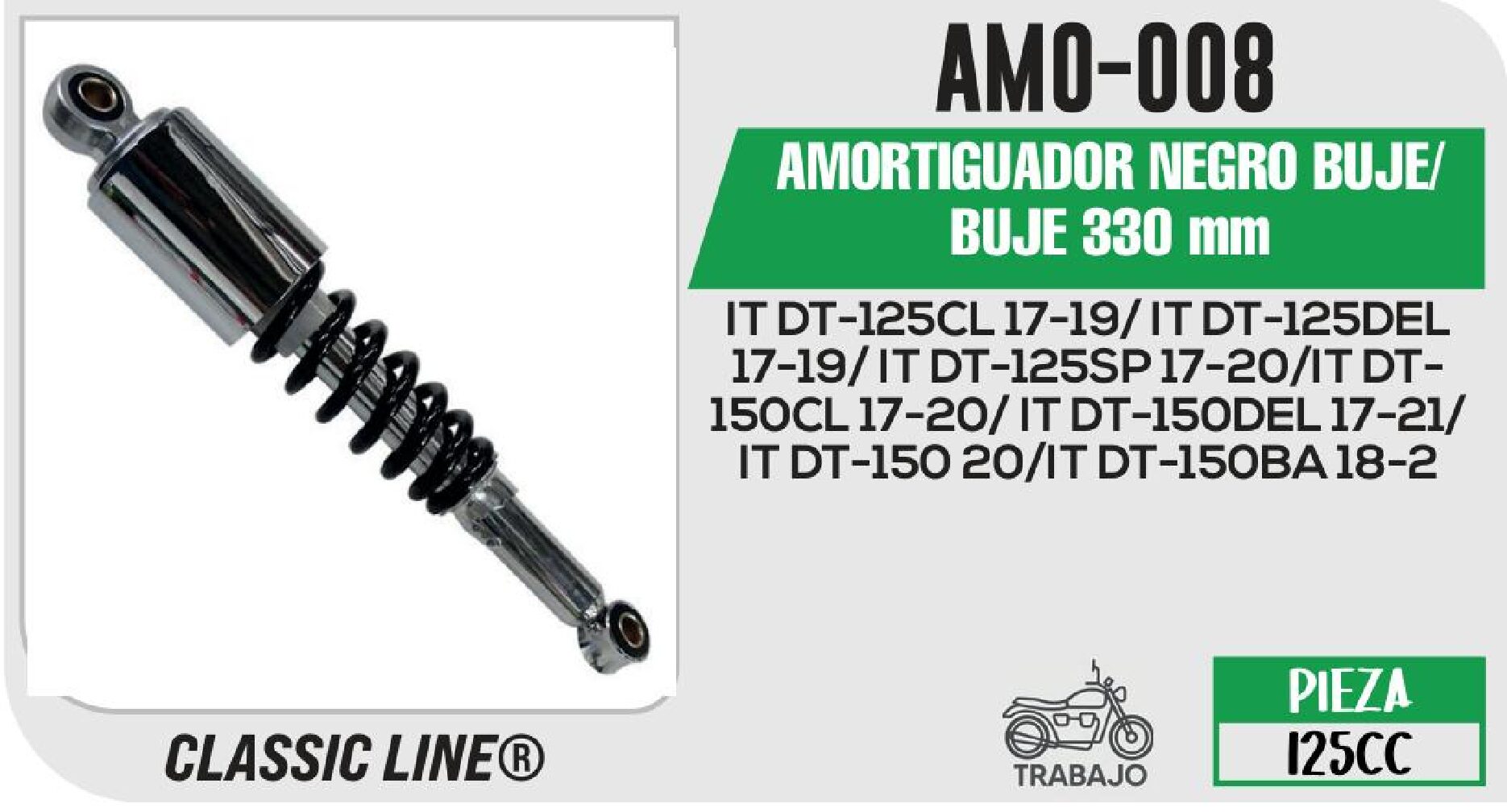 AMORTIGUADOR NEGRO BUJE/BUJE 330 mm / AMO-008