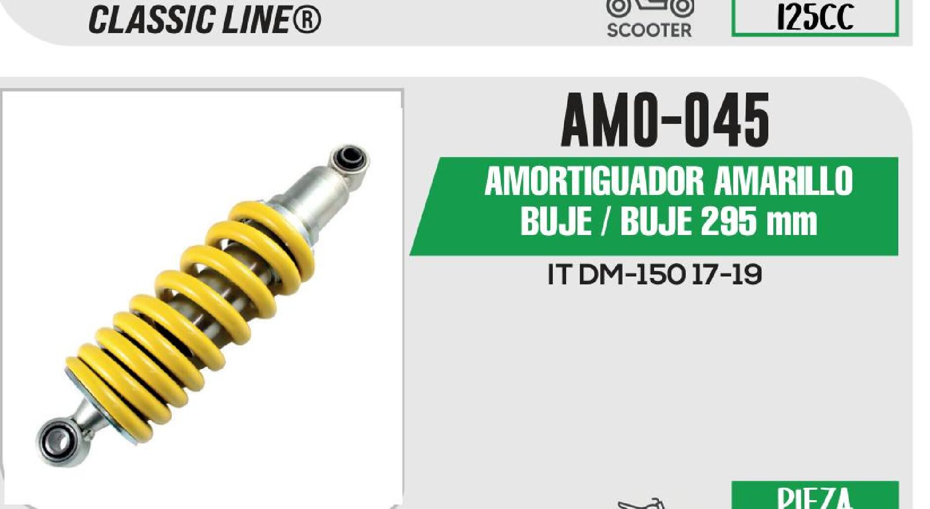 AMORTIGUADOR AMARILLO BUJE / BUJE 295 mm / AMO-045