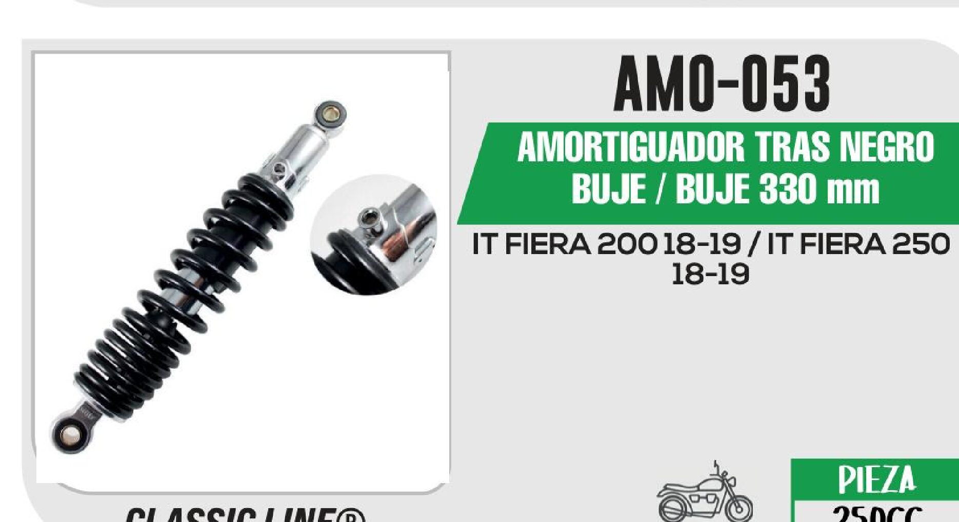 AMORTIGUADOR TRAS NEGRO BUJE / BUJE 330 mm / AMO-053