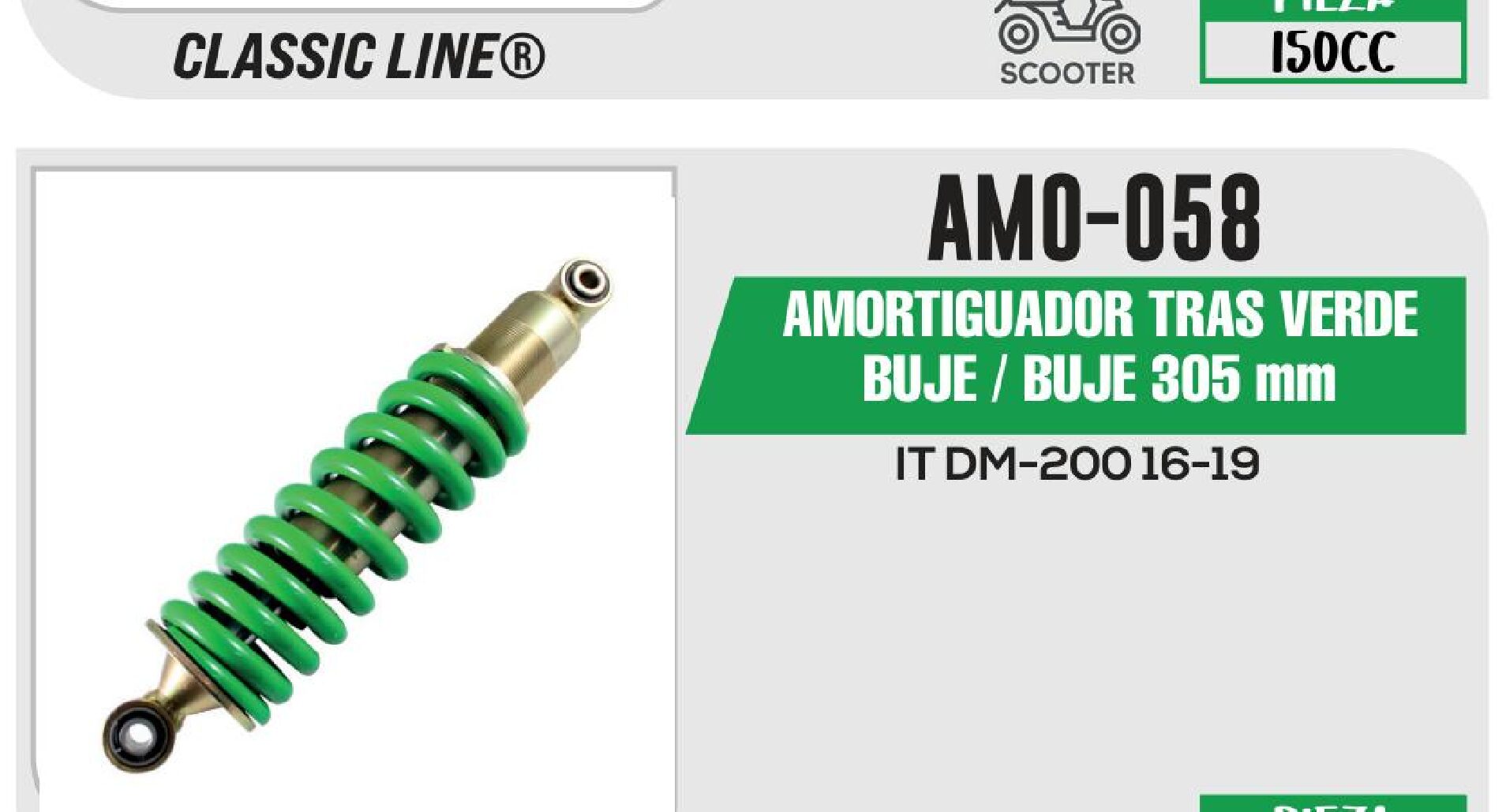 AMORTIGUADOR TRAS VERDE BUJE / BUJE 305 mm / AMO-058