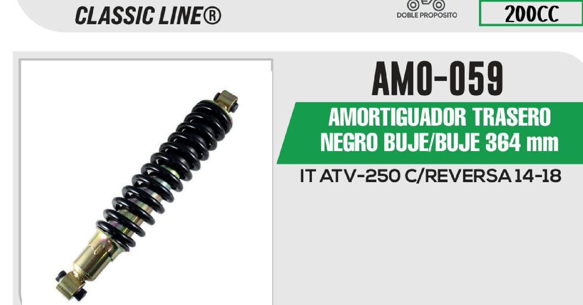 AMORTIGUADOR TRASERO NEGRO BUJE/BUJE 364 mm / AMO-059