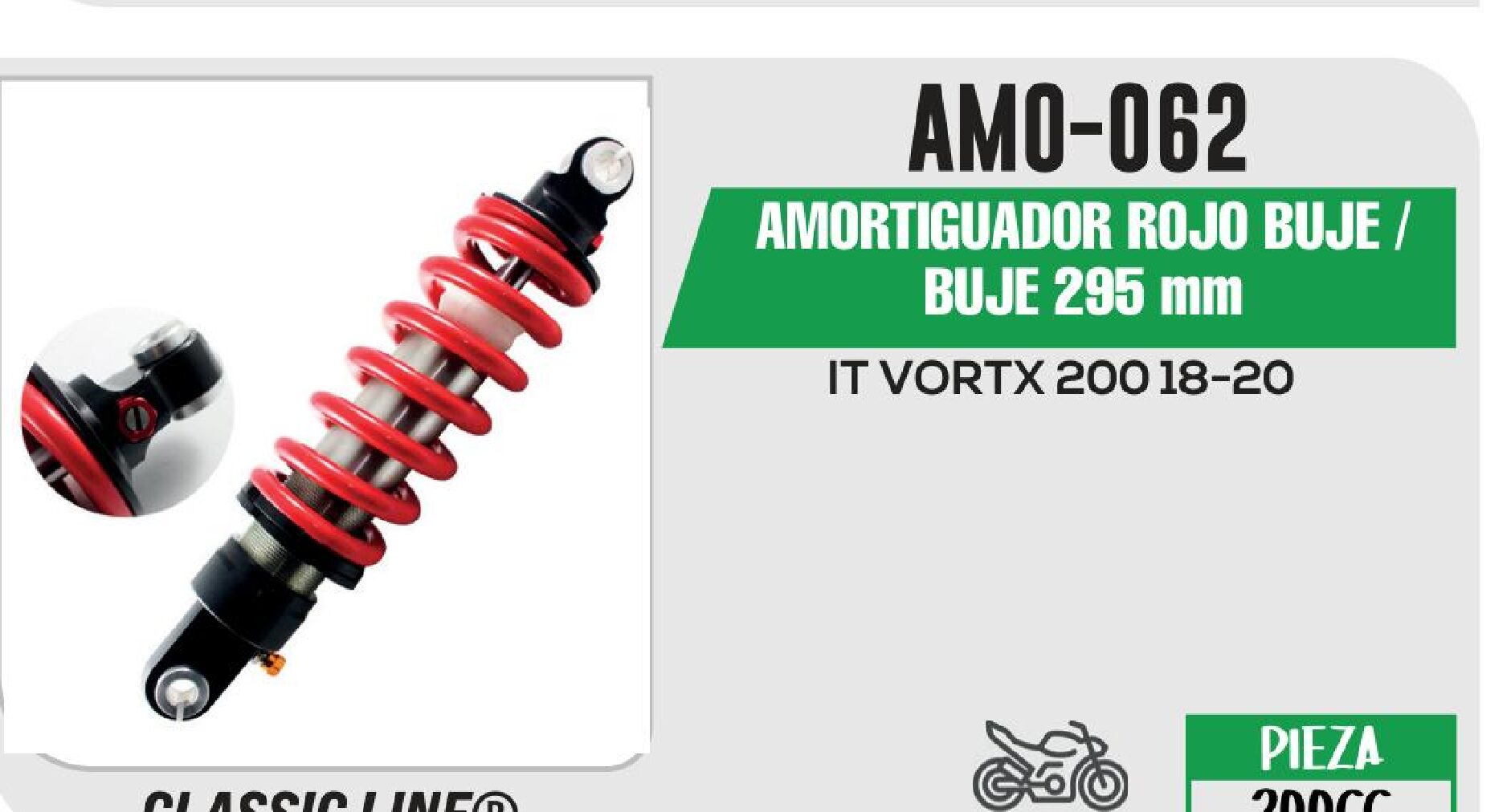 AMORTIGUADOR ROJO BUJE / BUJE 295 mm / AMO-062