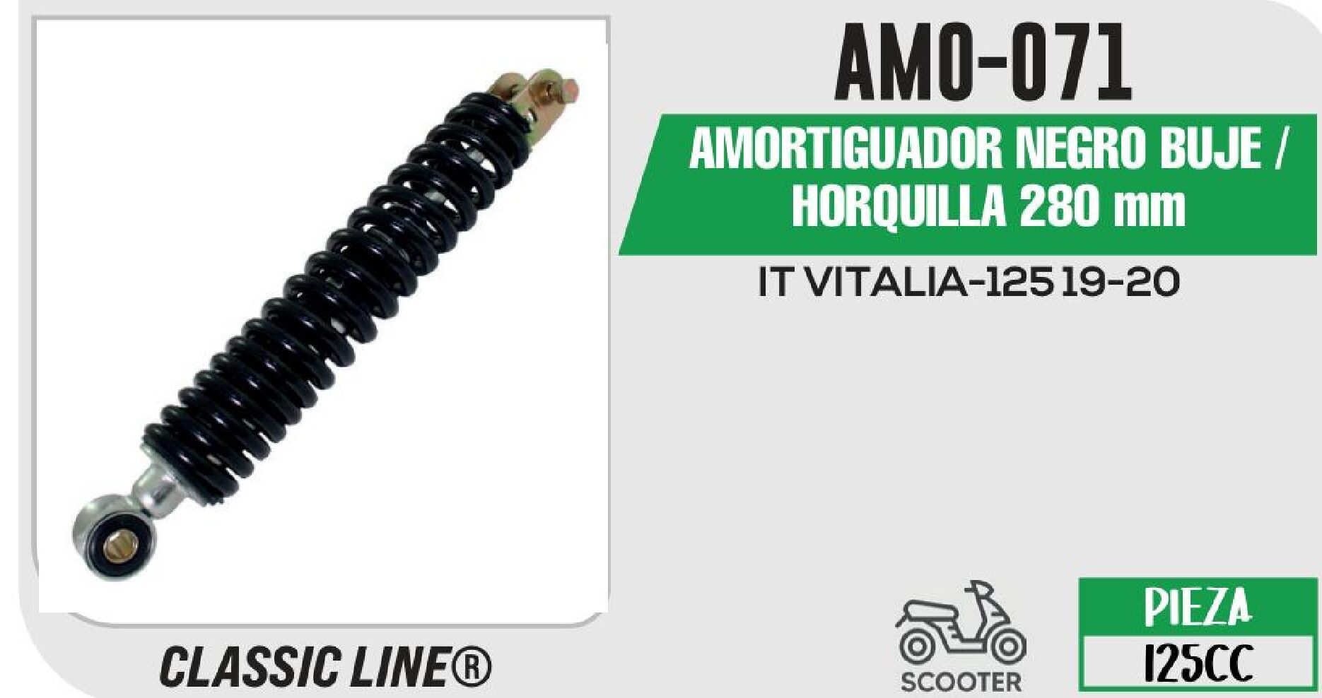 AMORTIGUADOR NEGRO BUJE / HORQUILLA 280 MM / AMO-071