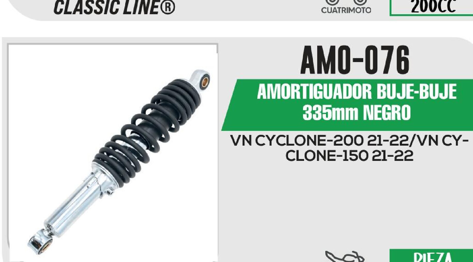 AMORTIGUADOR BUJE-BUJE 335mm NEGRO / AMO-076