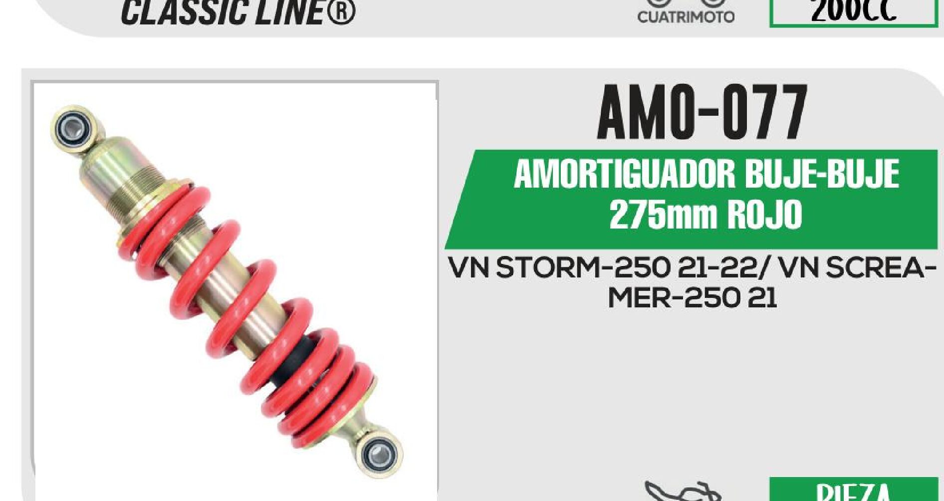 AMORTIGUADOR BUJE-BUJE 275mm ROJO / AMO-077