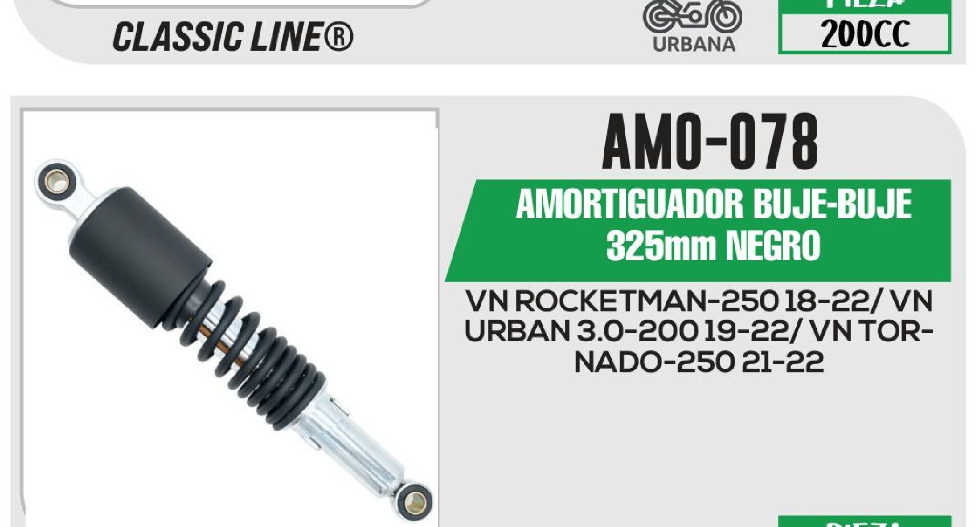 AMORTIGUADOR BUJE-BUJE 325mm NEGRO / AMO-078