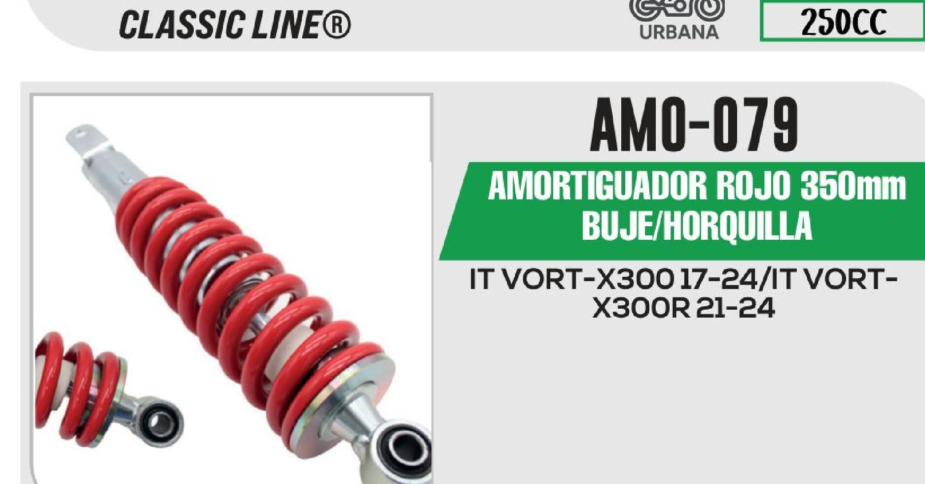 AMORTIGUADOR ROJO 350mm BUJE/HORQUILLA / AMO-079