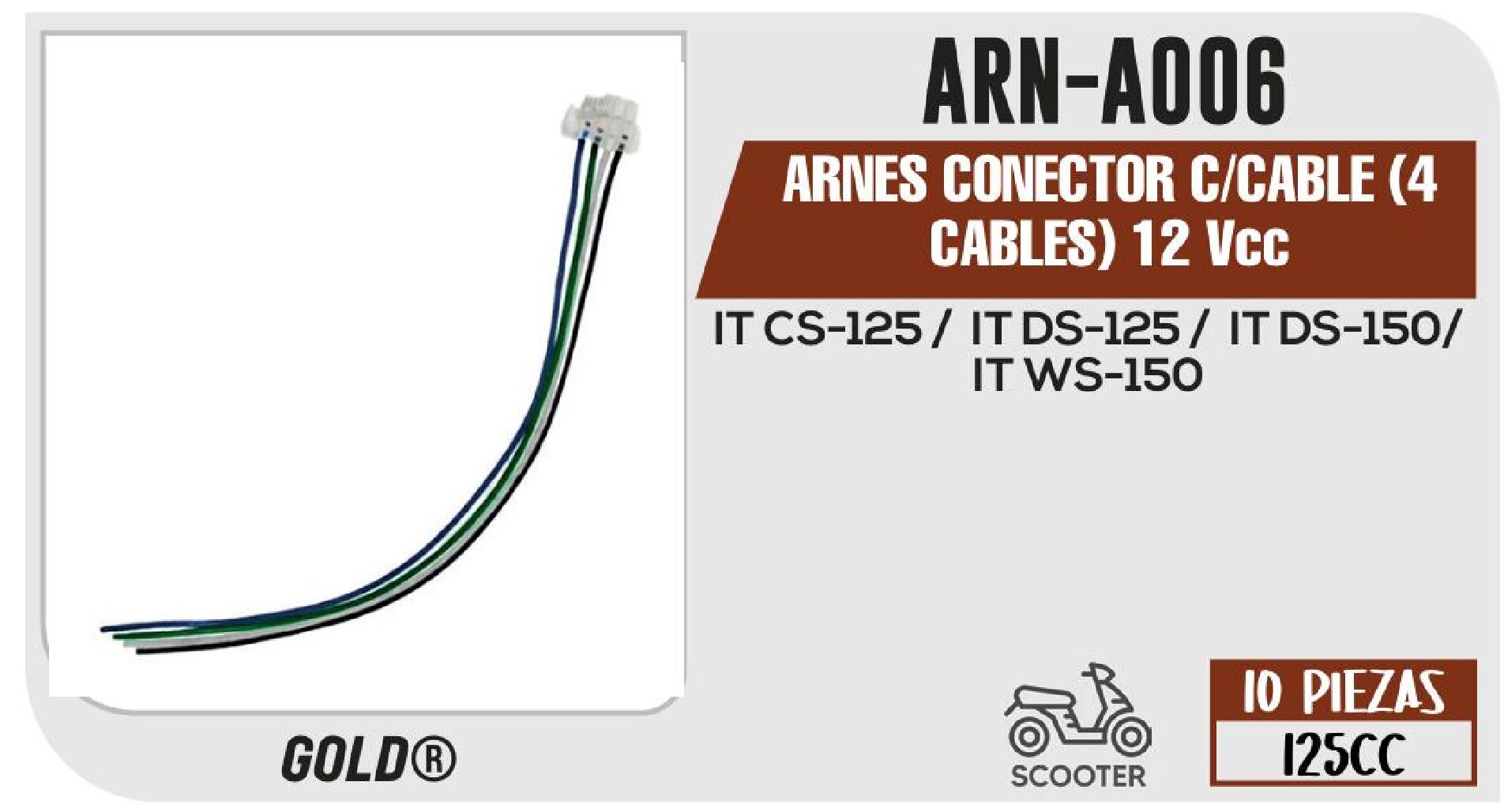 ARNES CONECTOR C/CABLE (4 CABLES) 12 Vcc / ARN-A006