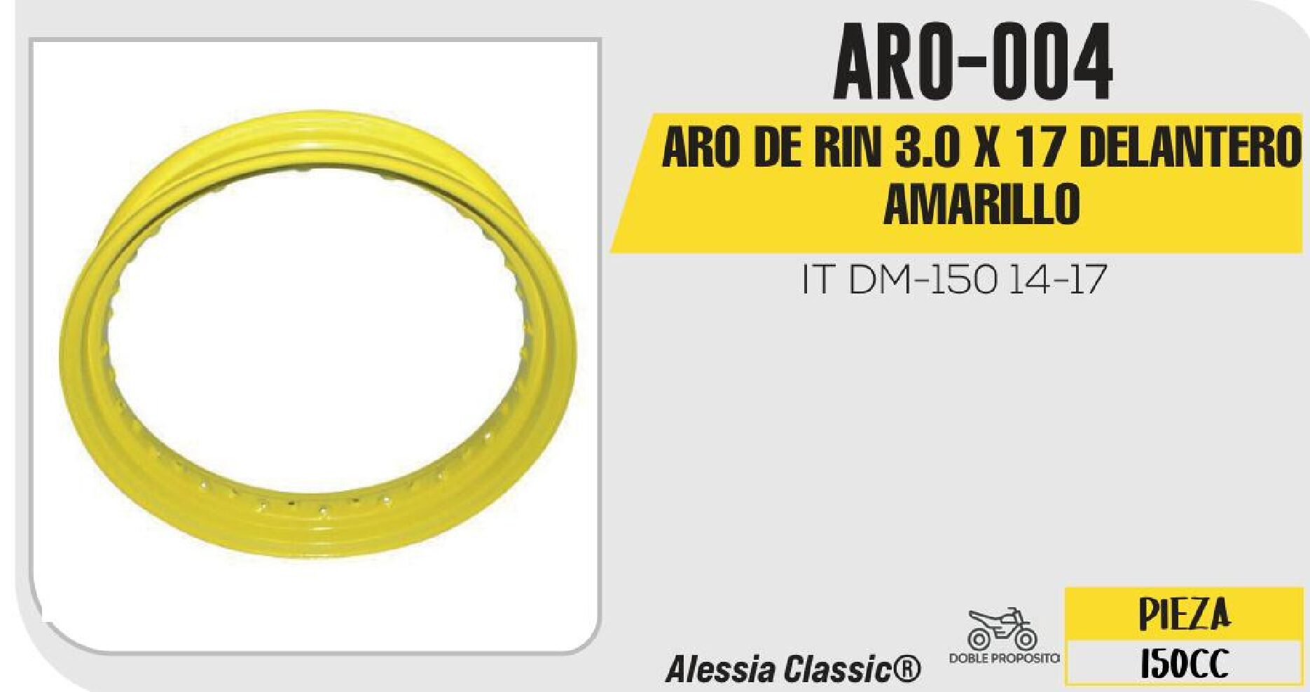 ARO DE RIN 3.0 X 17 DELANTERO AMARILLO / ARO-004