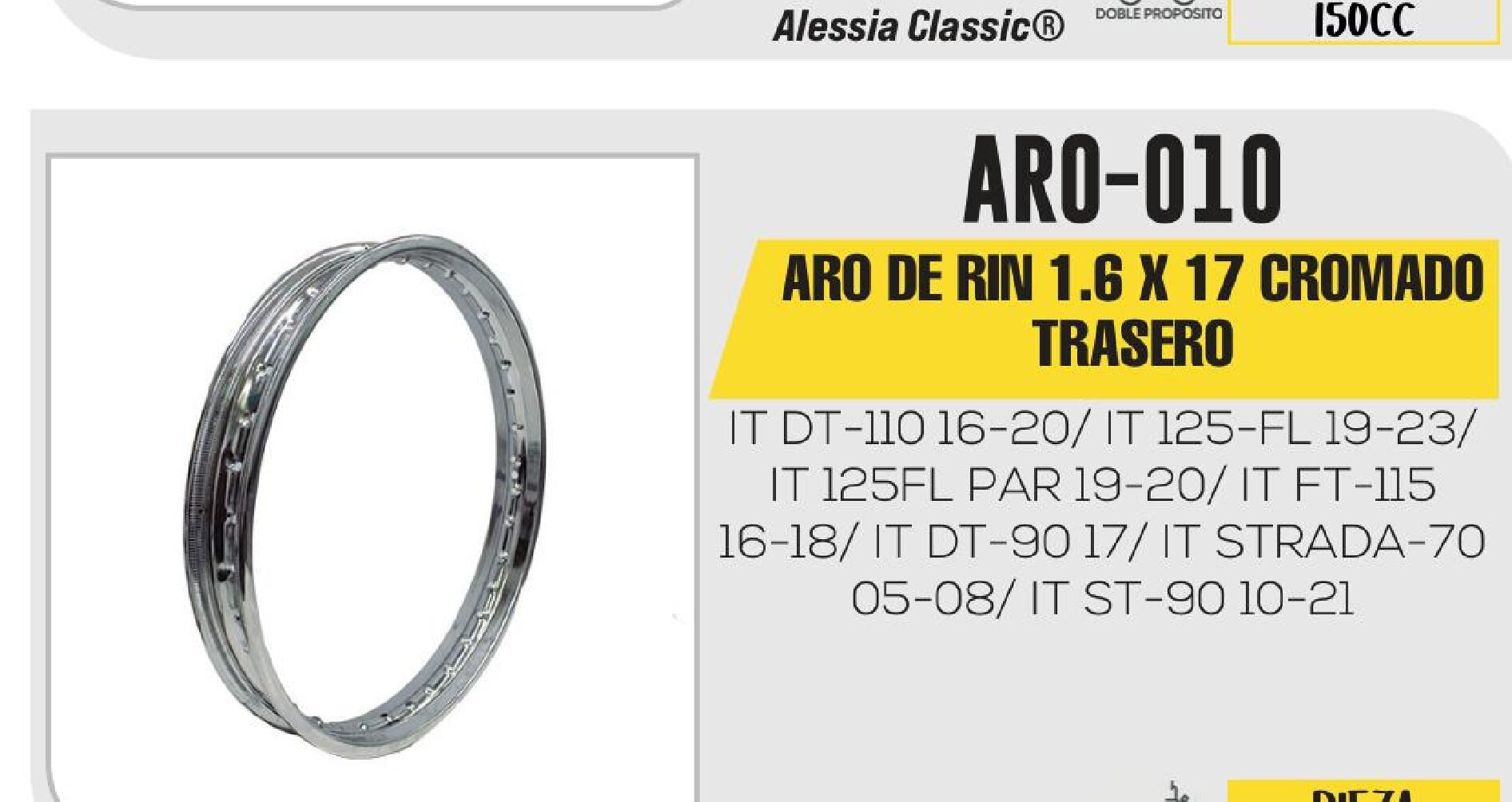 ARO DE RIN 1.6X17 CROMADO TRASERO / ARO-010