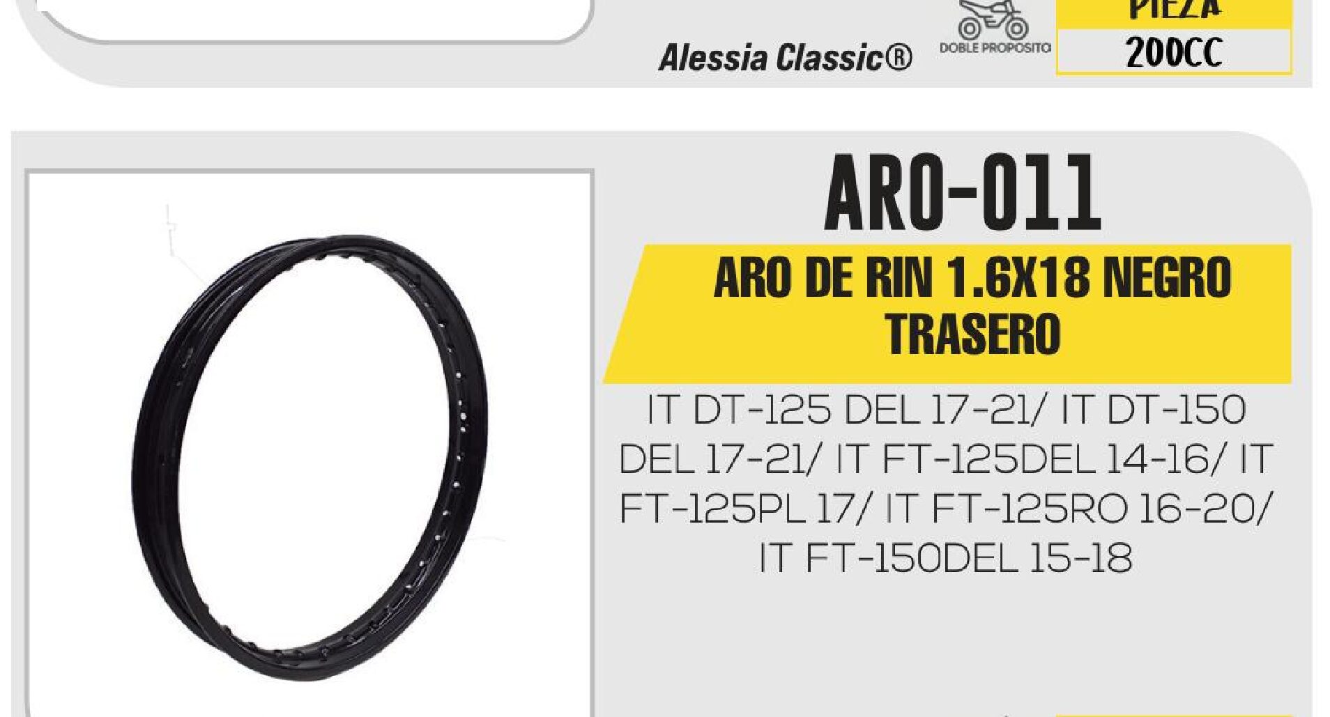 ARO DE RIN 1.6X18 NEGRO TRASERO / ARO-011