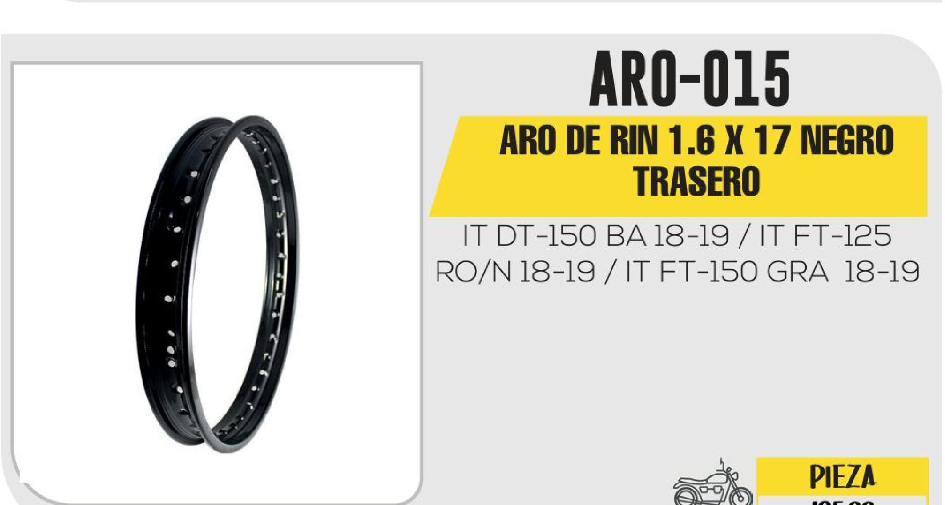 ARO DE RIN 1.6 X 17 NEGRO TRASERO / ARO-015