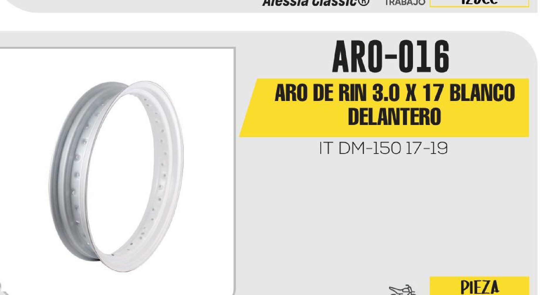 ARO DE RIN 3.0 X 17 BLANCO DELANTERO / ARO-016