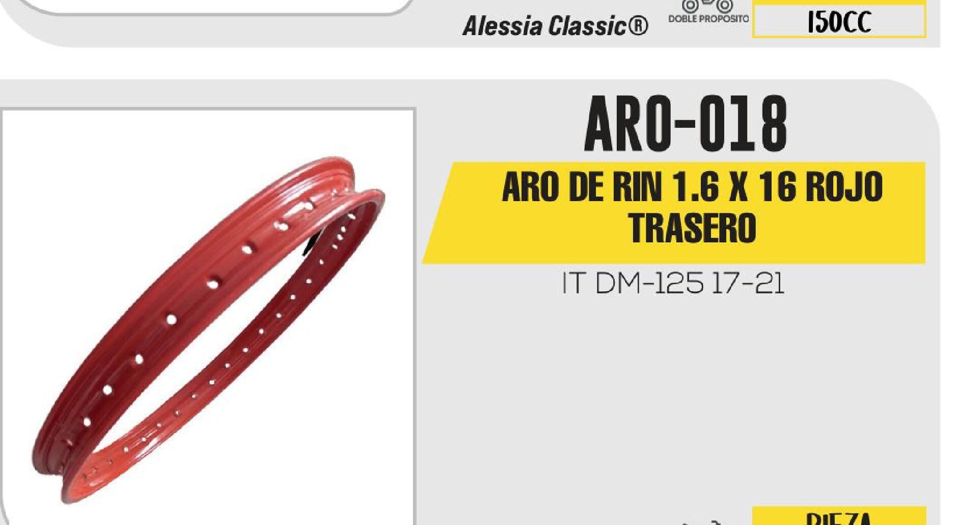 ARO DE RIN 1.6X16 ROJO TRASERO / ARO-018