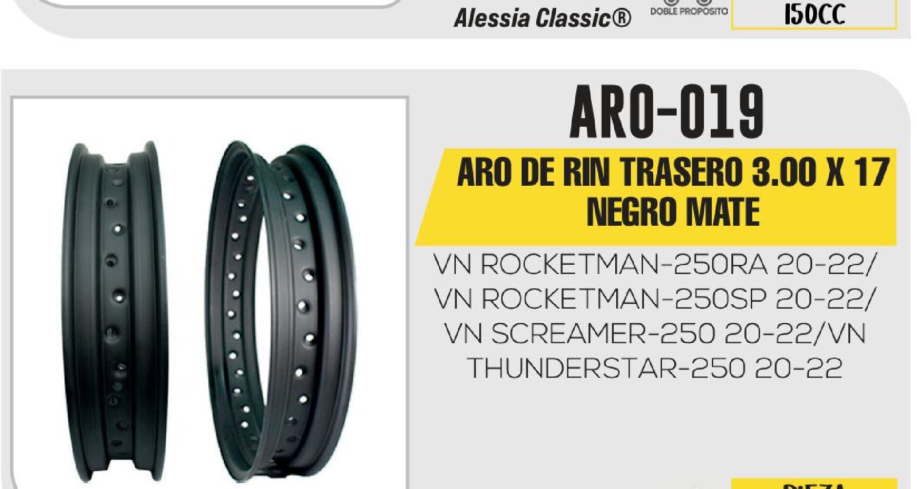 ARO TRASERO3.00 X 17NEGRO MATE 17” / ARO-019