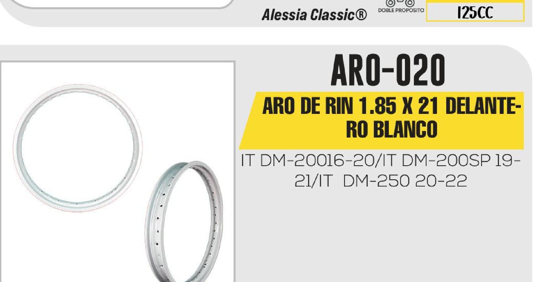ARO DE RIN 1.85 X 21 DELANTERO BLANCO / ARO-020