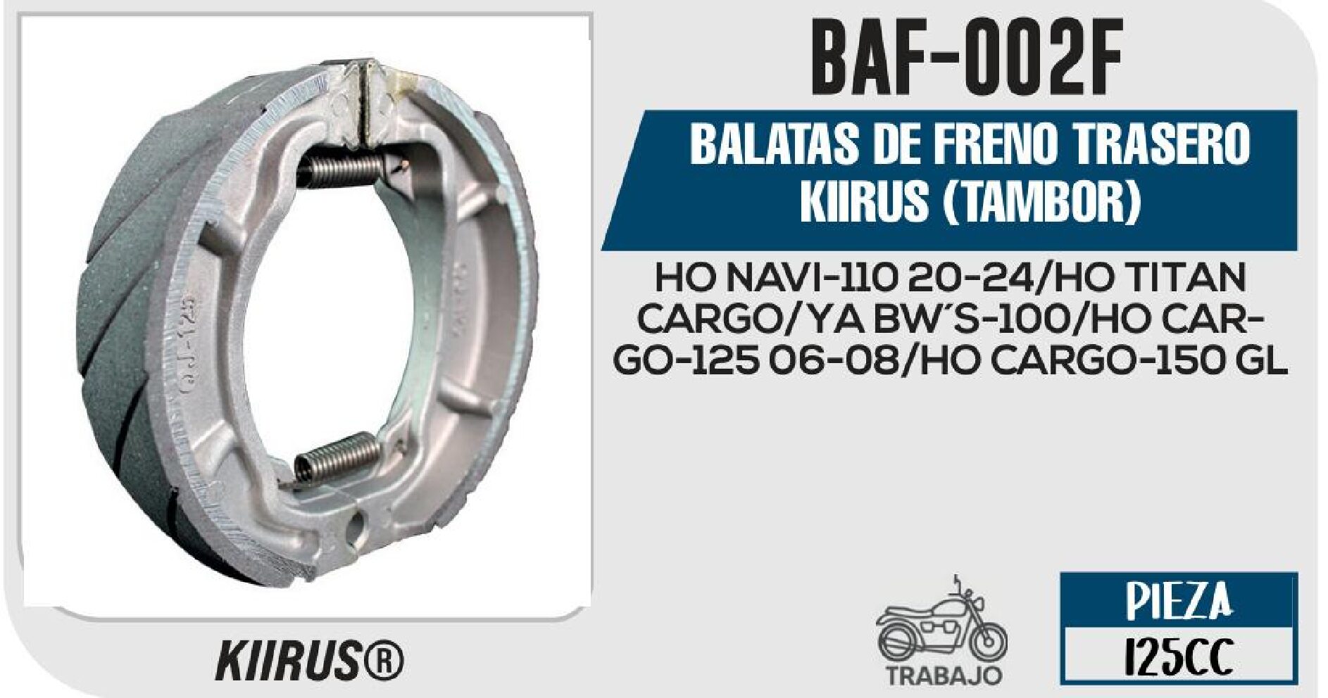 BALATAS DE FRENO TRASERO KIIRUS (TAMBOR) / BAF-002F