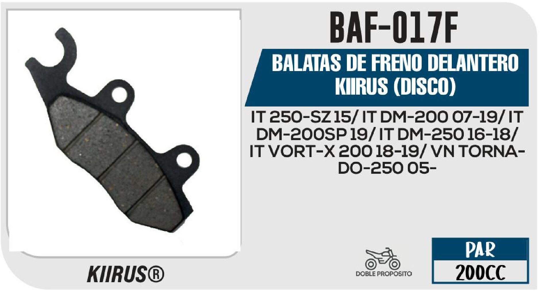 BALATAS DE FRENO DELANTERO KIIRUS (DISCO) / BAF-017F