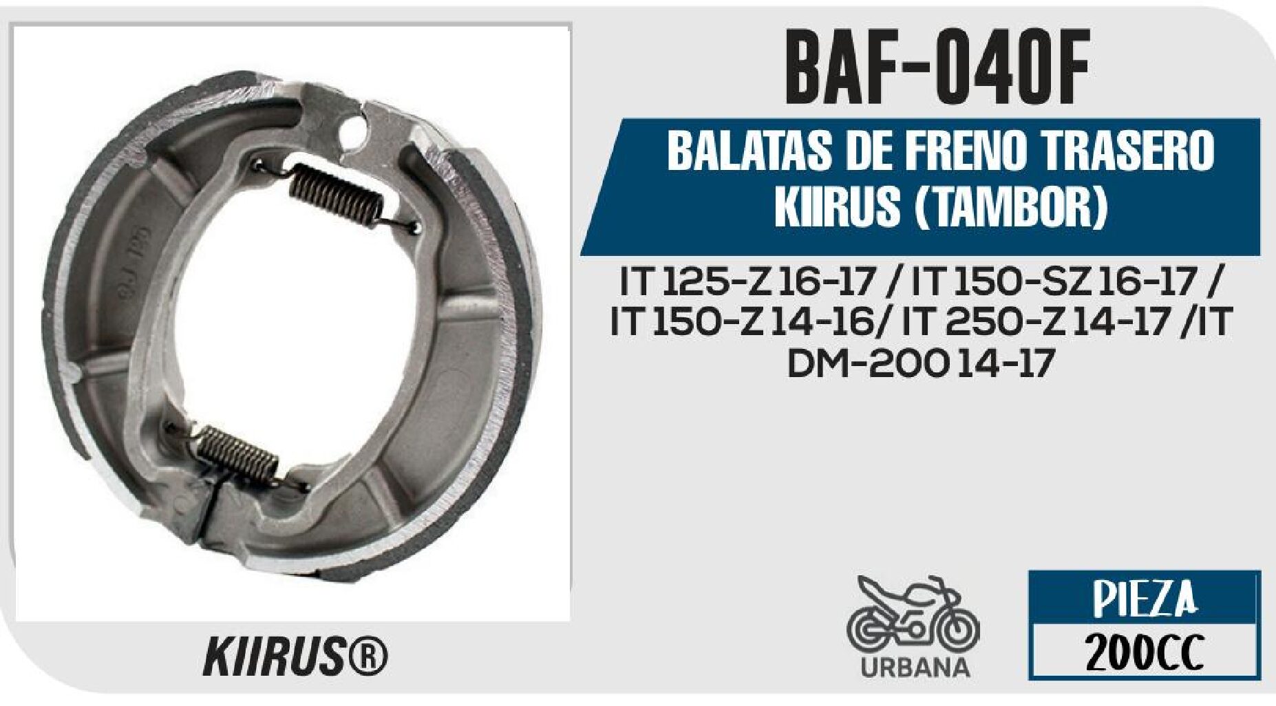 BALATAS DE FRENO TRASERO KIIRUS (TAMBOR) / BAF-040F