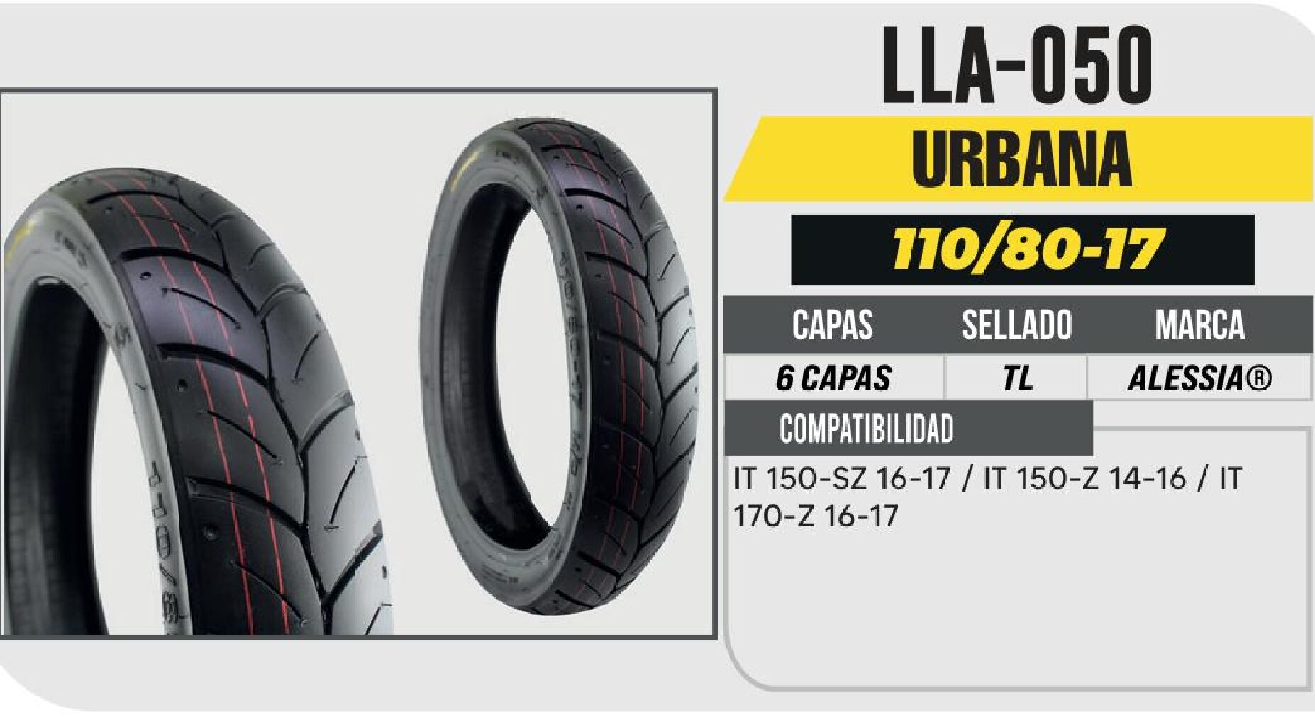 LLANTA 110/80-17 PREMIUM 6CAPAS NO USA CAMARA (TL) / LLA-050