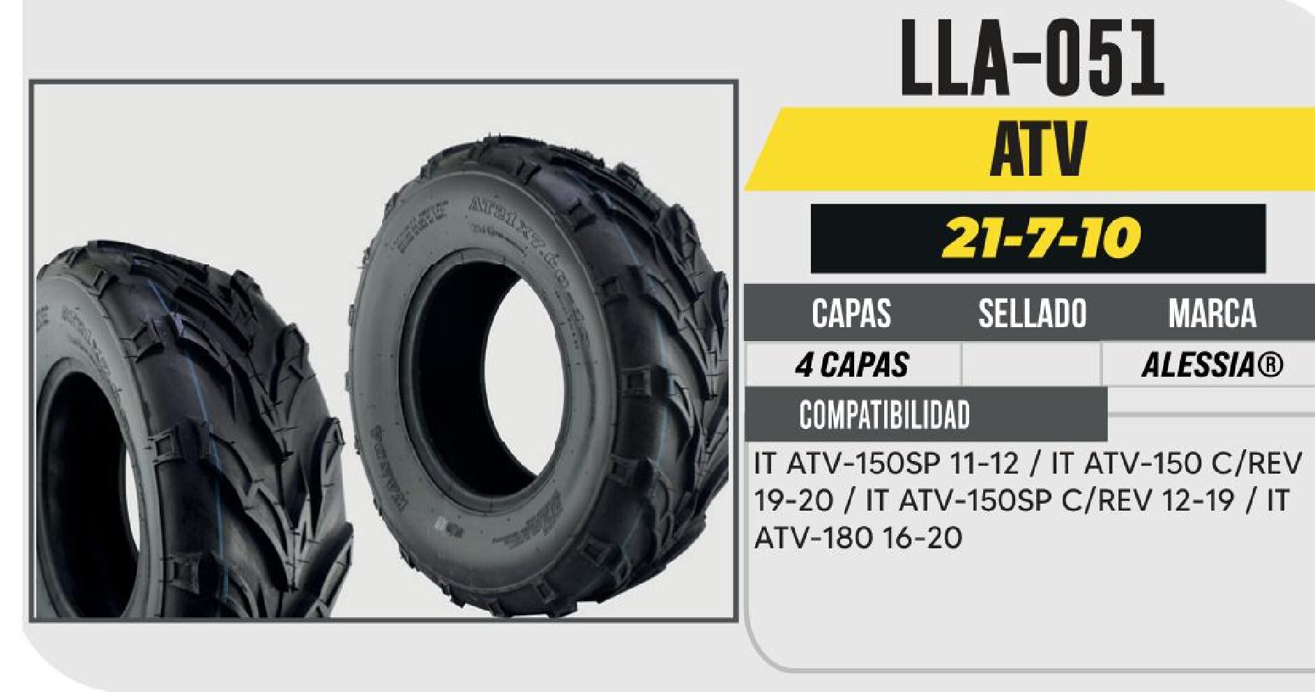 LLANTA 21-7-10 PARA CUATRIMOTO 4PR P133 SIN CAMARA / LLA-051