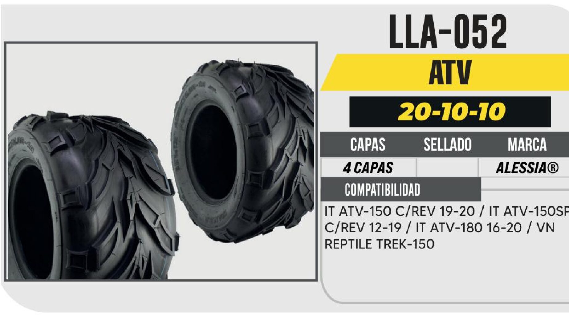 LLANTA 20-10-10 TRASERA PARA CUATRIMOTO 4PR P133A SIN CAMARA / LLA-052