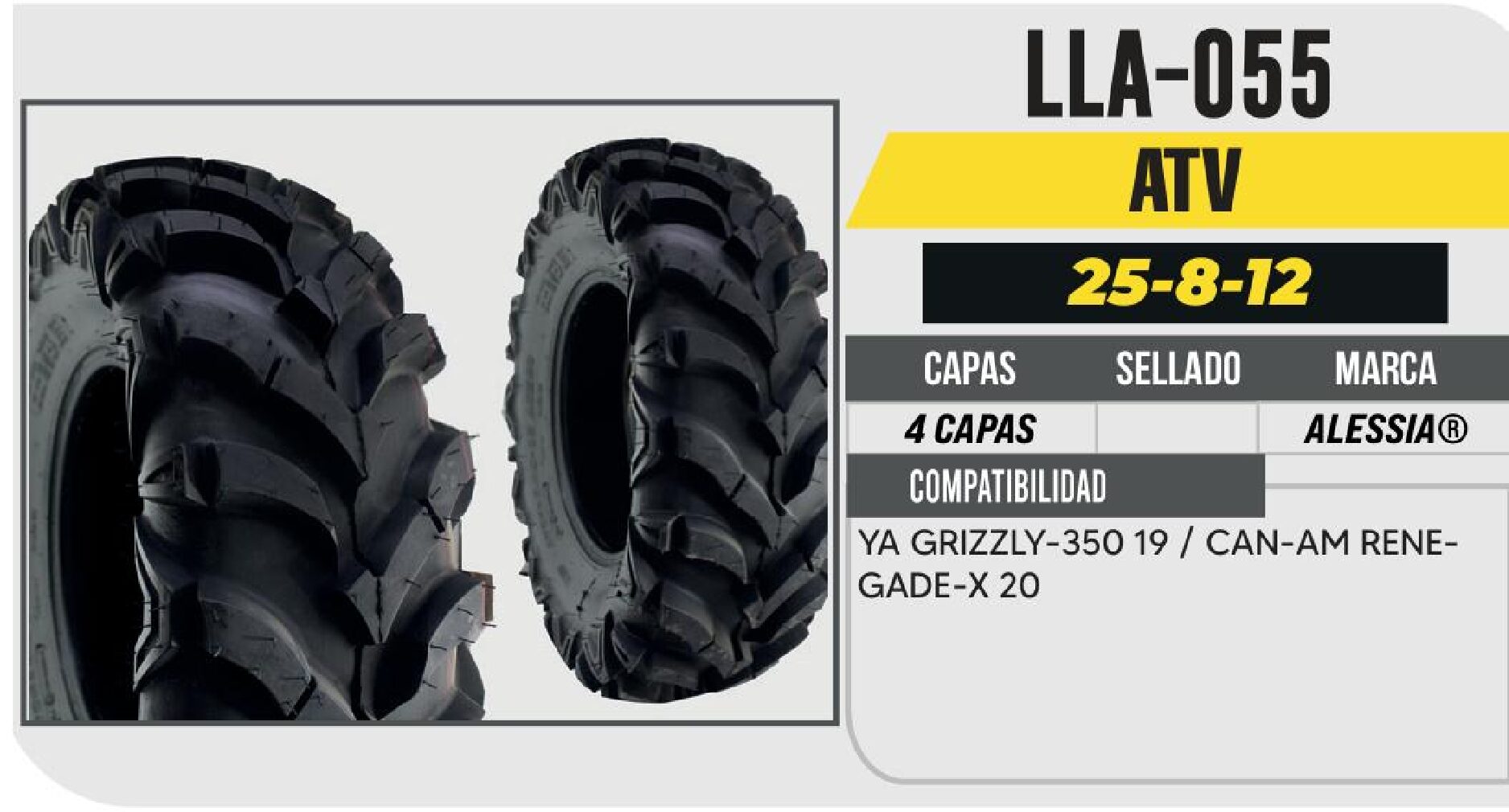 LLANTA 25-8-12 PARA CUATRIMOTO 4PR P341 / LLA-055