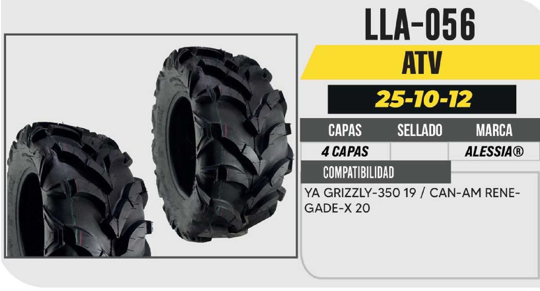 LLANTA 25-10-12 TRASERA PARA CUATRIMOTO 4PR P341 / LLA-056