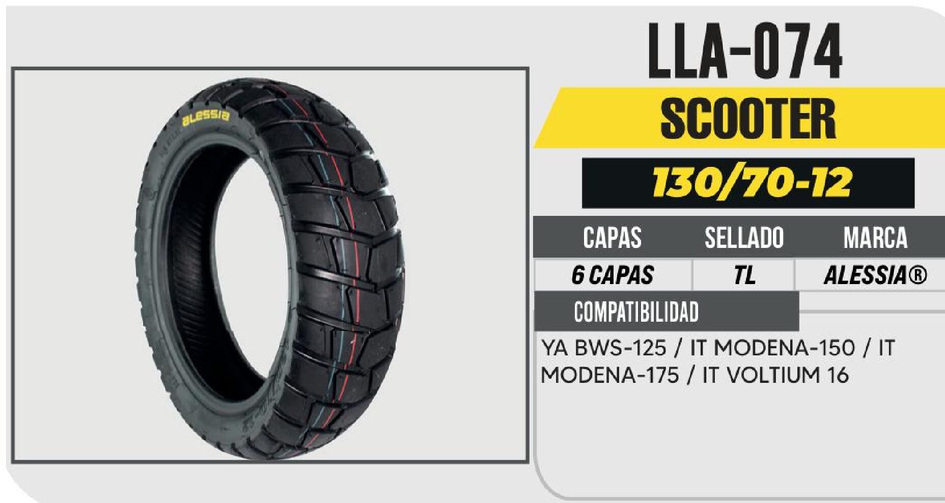 LLANTA 130/70-12 PREMIUM 6 CAPAS A361 DOBLE PROPOSITO NO USA CAMARA (TL) / LLA-074