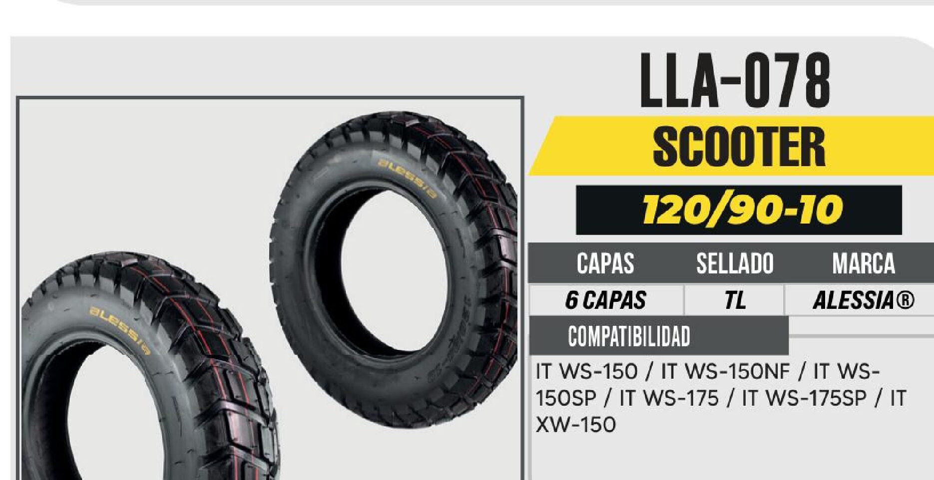 LLANTA 120/90-10 PREMIUM 6 CAPAS A922 CALLE NO USA CAMARA (TL) / LLA-078