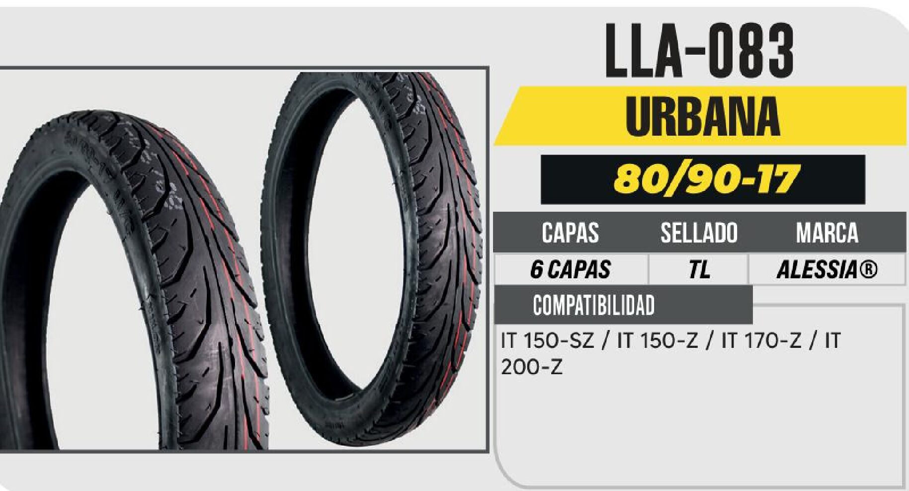 LLANTA 80/90-17 PREMIUM 6 CAPAS A434 CALLE NO USA CAMARA (TL) / LLA-083