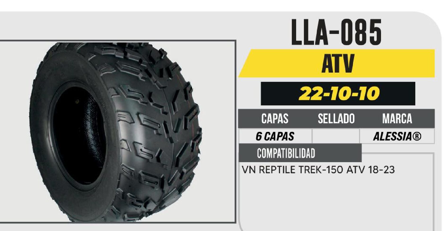 LLANTA 22-10-10 TRASERA PARA CUATRIMOTO 6PR P3127 / LLA-085