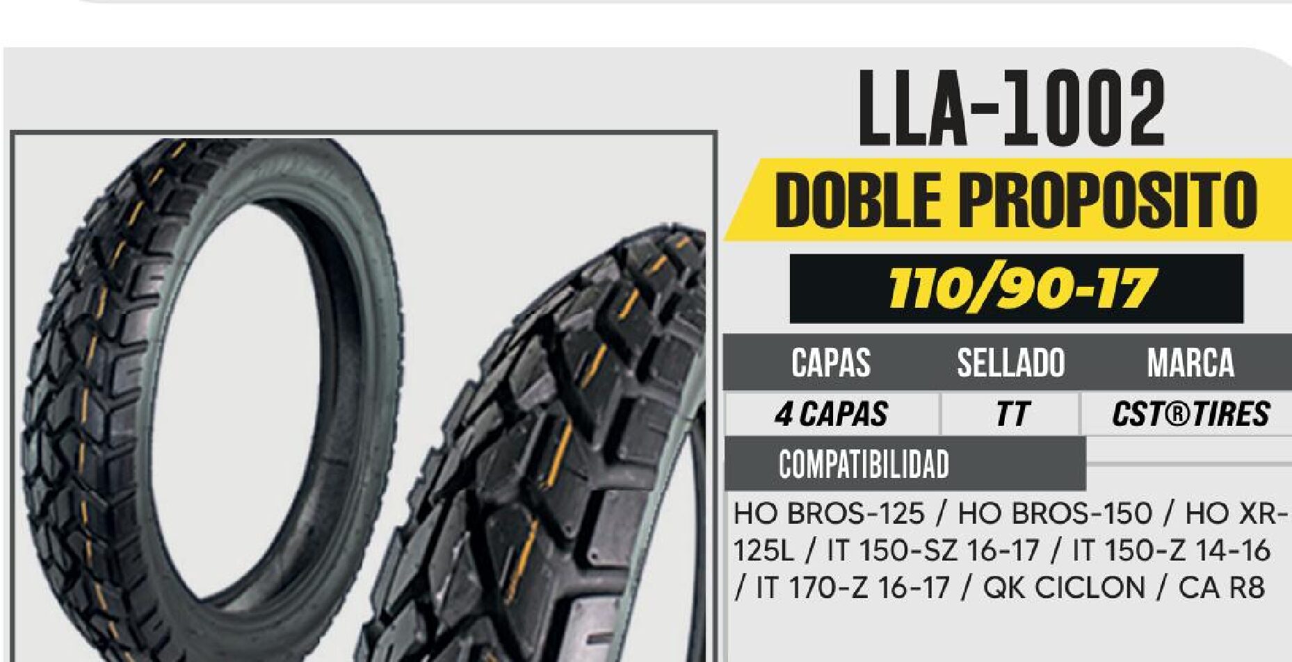 POWER - LLANTA 110/90-17 CST 4 CAPAS C6559 60P TACON BAJO USA CAMARA (TT) TRASERA / LLA-1002