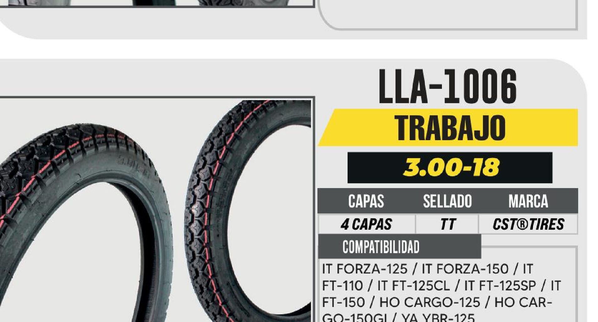 LLANTA 3.00-18 CST 4 CAPAS C180 CALLE USA CAMARA (TT) TRASERA / LLA-1006