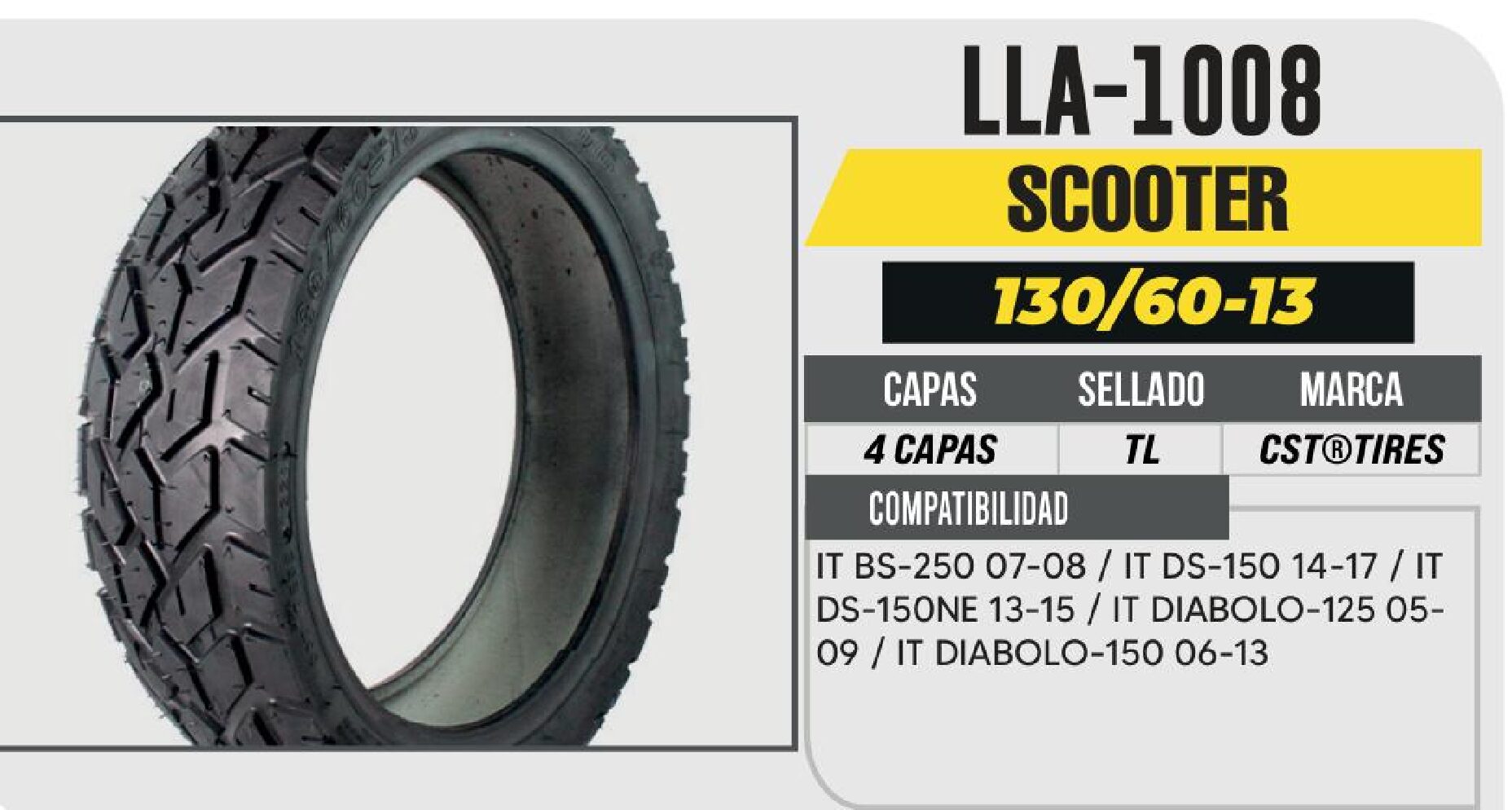 POWER - LLANTA 130/60-13 CST 4 CAPAS C6559 53J CALLE NO USA CAMARA (TL) TRASERA / LLA-1008
