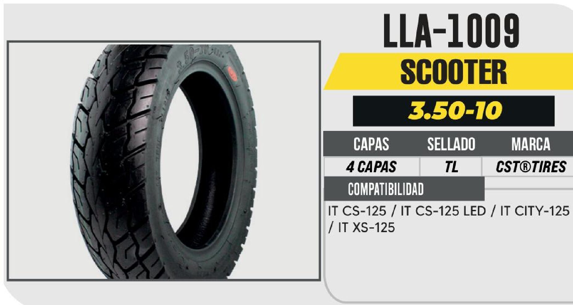 LLANTA 3.50-10 CST 4 CAPAS CM517 CALLE NO USA CAMARA (TL) / LLA-1009