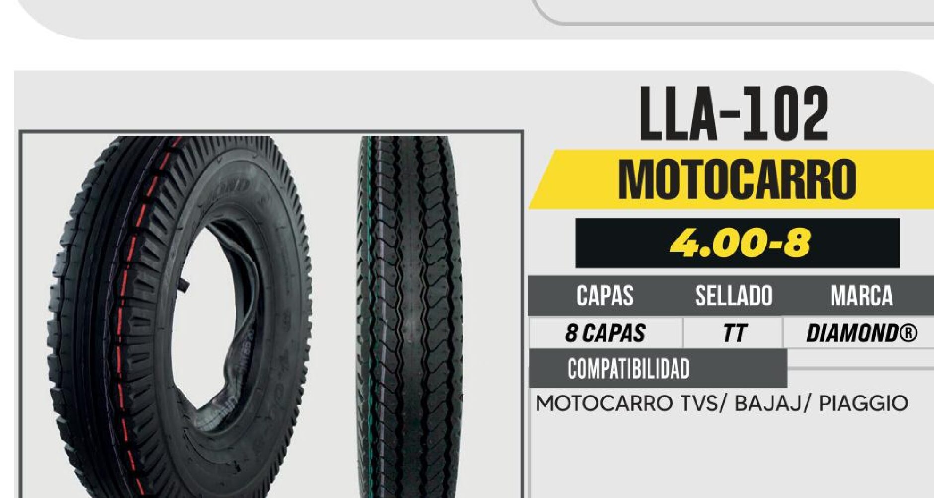 LLANTA 400-8 DIAMOND 8 CAPAS D591 CALLE CAMARA (TT) / LLA-102