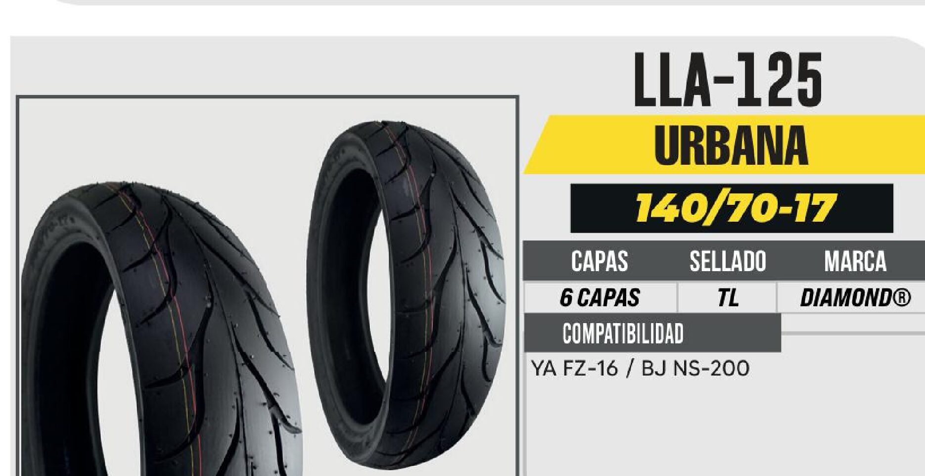LLANTA 140/70-17 DIAMOND 6 CAPAS D-615 NO USA CAMARA (TL) TRASERA / LLA-125