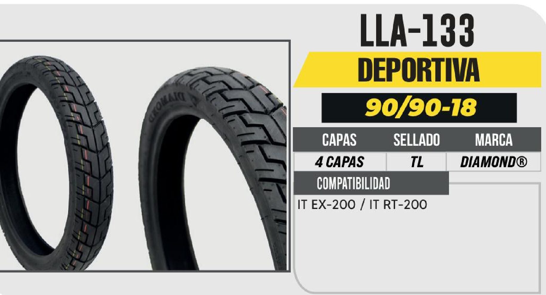 LLANTA 90/90-18 DIAMOND 4 CAPAS NO USA CAMARA (TL) / LLA-133
