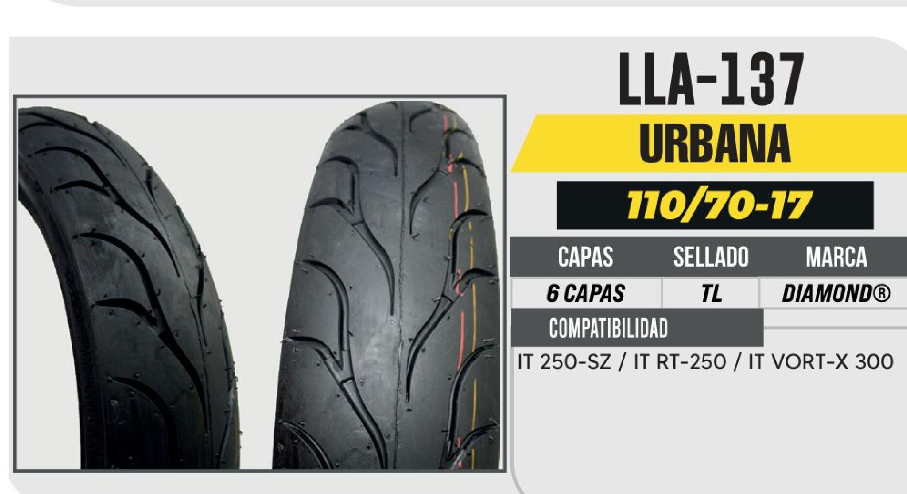 LANTA 110/70-17 DIAMOND 6 CAPAS D615 NO USA CAMARA (TL) / LLA-137